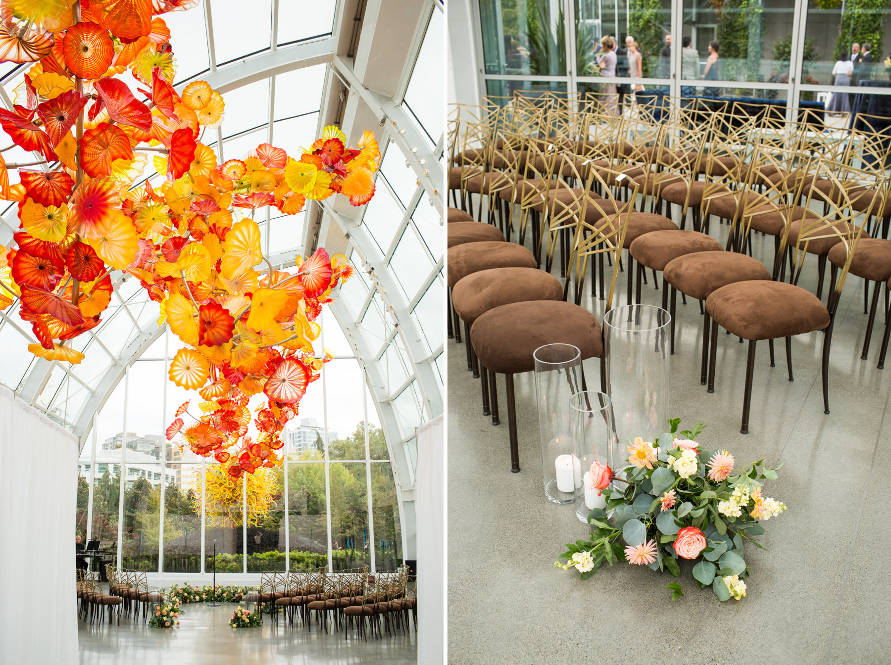 Chihuly Garden and Glass Wedding Photos Indoor Ceremony